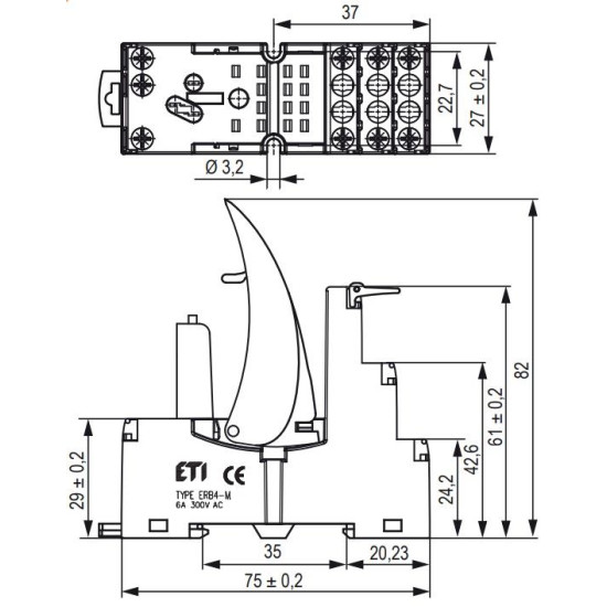 Цоколь ETI 002473015 ERB4-M тип M (для ERM4)