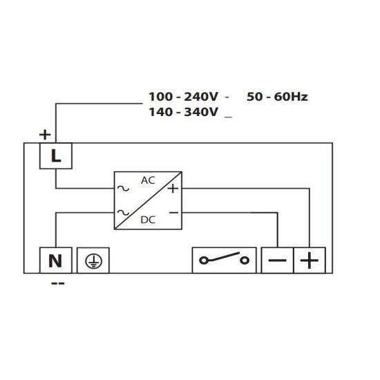 Джерело живлення ETI 004656682 PS-120-24 (Вхід: 100-240V AC/140-340V DC; Вихід: 24-28V DC/120W/5A)