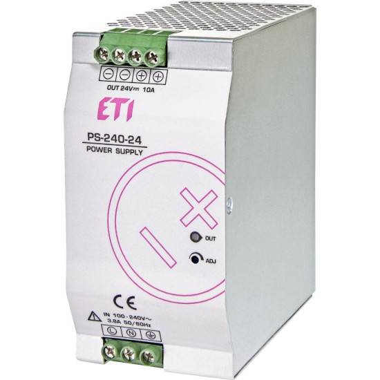 Джерело живлення ETI 004656683 PS-240-24 (Вхід: 100-240V AC/140-340V DC; Вихід: 24-28V DC/240W/10A)