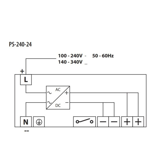 Джерело живлення ETI 004656683 PS-240-24 (Вхід: 100-240V AC/140-340V DC; Вихід: 24-28V DC/240W/10A)