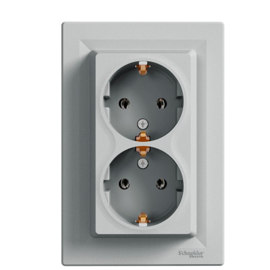 Подвійна розетка Schneider Electric Asfora EPH9900161 із заземленням (алюміній)