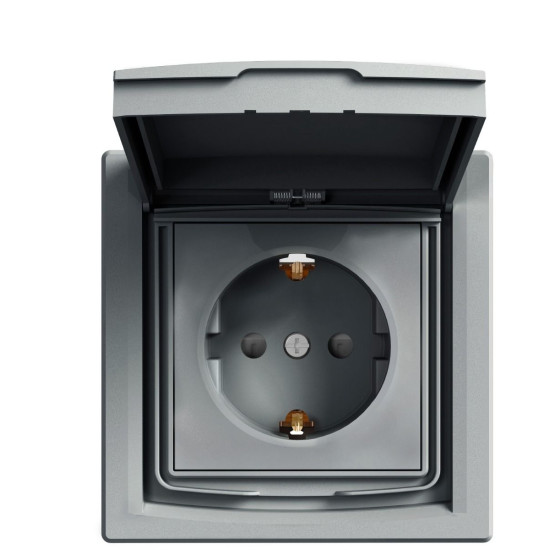 Розетка Schneider Electric Asfora EPH3100362 із заземленням та зі шторками (сталь)