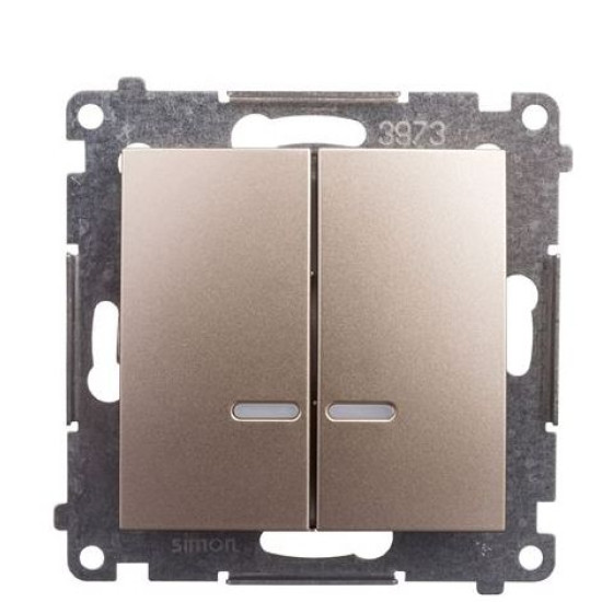 Подвійний вимикач Kontakt Simon Simon 54 Premium DW5BL.01/44 з підсвічуванням (золото)