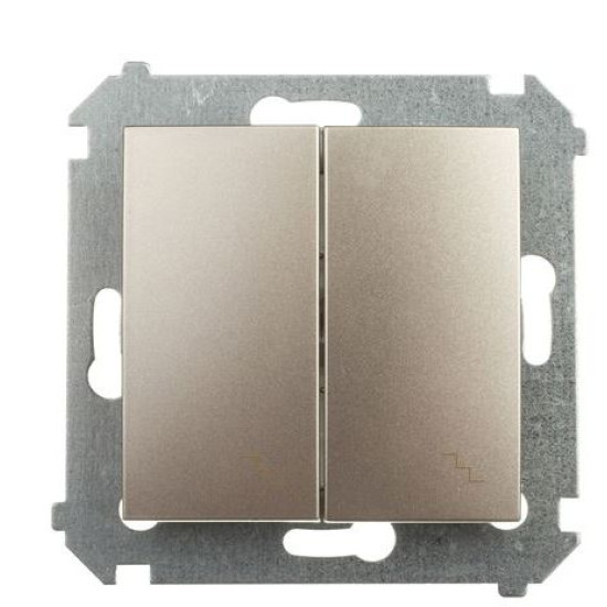 Подвійний прохідний вимикач Kontakt Simon Simon 54 Premium DW6/2L.01/44 з підсвічуванням (золото)