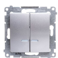 Подвійний вимикач Kontakt Simon Simon 54 Premium DW5BL.01/43 з підсвічуванням (срібло)