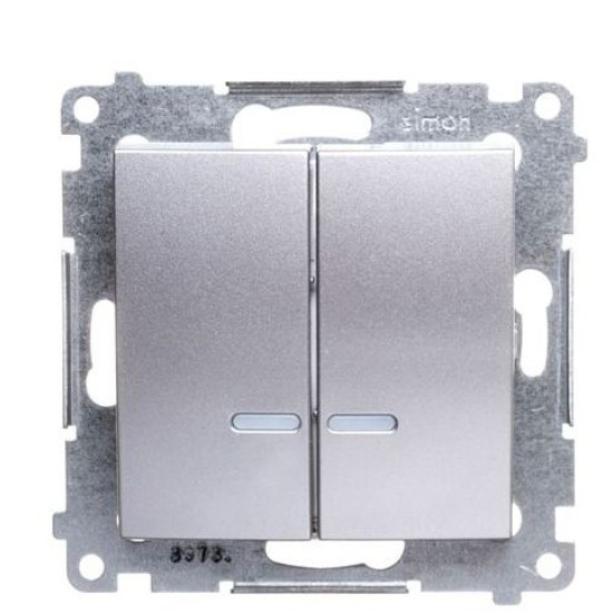 Подвійний вимикач Kontakt Simon Simon 54 Premium DW5BL.01/43 з підсвічуванням (срібло)