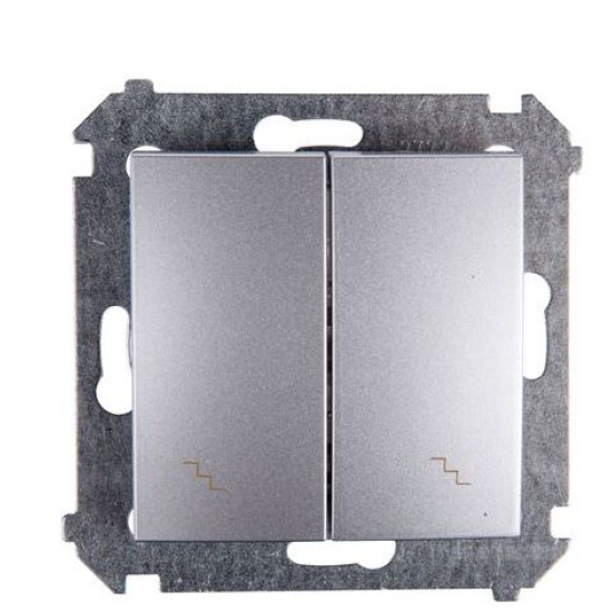 Подвійний прохідний вимикач Kontakt Simon Simon 54 Premium DW6/2L.01/43 з підсвічуванням (срібло)
