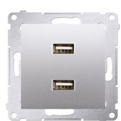 Подвійна розетка Kontakt Simon Simon 54 Premium DC2USB.01/43 із USB зарядкою 2.1А (срібло)