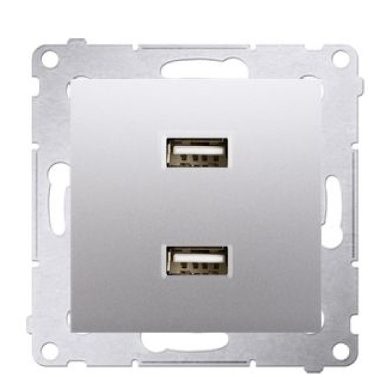 Подвійна розетка Kontakt Simon Simon 54 Premium DC2USB.01/43 із USB зарядкою 2.1А (срібло)