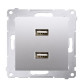 Подвійна розетка Kontakt Simon Simon 54 Premium DC2USB.01/43 із USB зарядкою 2.1А (срібло)