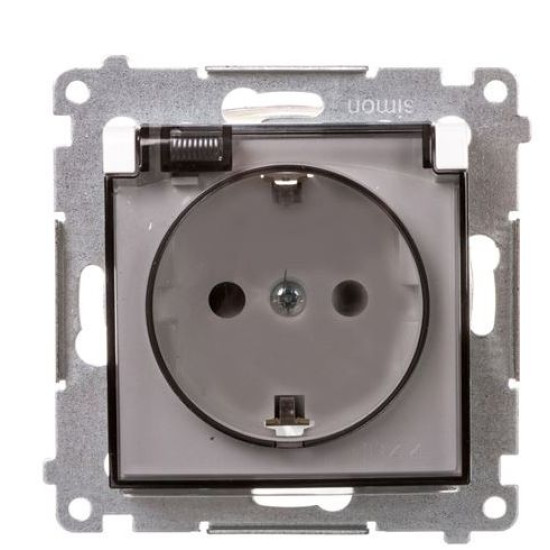 Електрична розетка Kontakt Simon Simon 54 Premium DGSZ1BZ.01/11A IP44 із заземленням шторками та прозорою кришкою (білий)