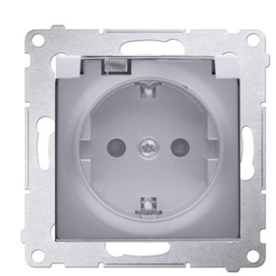 Електрична розетка Kontakt Simon Simon 54 Premium DGSZ1BZ.01/43A IP44 із заземленням шторками та прозорою кришкою (срібло)