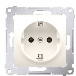 Одинарна електрична розетка Kontakt Simon Simon 54 Premium DGSZ1Z.01/41 із заземленням Schuko зі шторками (кремовий)