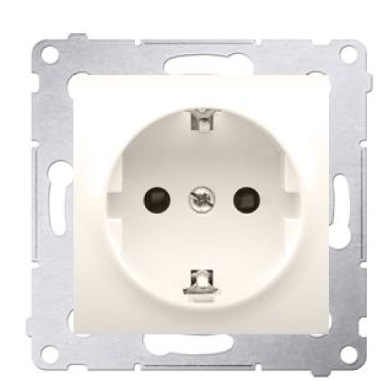 Одинарна електрична розетка Kontakt Simon Simon 54 Premium DGSZ1Z.01/41 із заземленням Schuko зі шторками (кремовий)