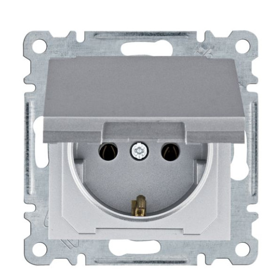 Розетка Hager WL1152 Lumina 16А/230В із з/к з кришкою (срібляста)