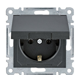 Розетка Hager WL1153 Lumina 16А/230В із з/к з кришкою (чорна)