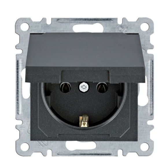 Розетка Hager WL1153 Lumina 16А/230В із з/к з кришкою (чорна)