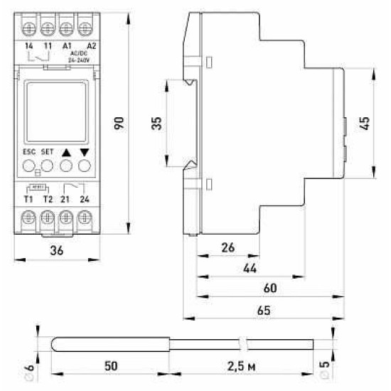 Реле контролю температури E.Next e.control.h02 16A АС/DC 24-240 -25+130°С (i0310017)