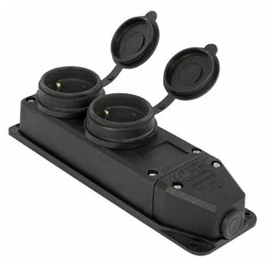 Каучукова подвійна колодка E.Next e.socket.rubber.029.2.16 16А із заземленням та захисною кришкою (s9100026)