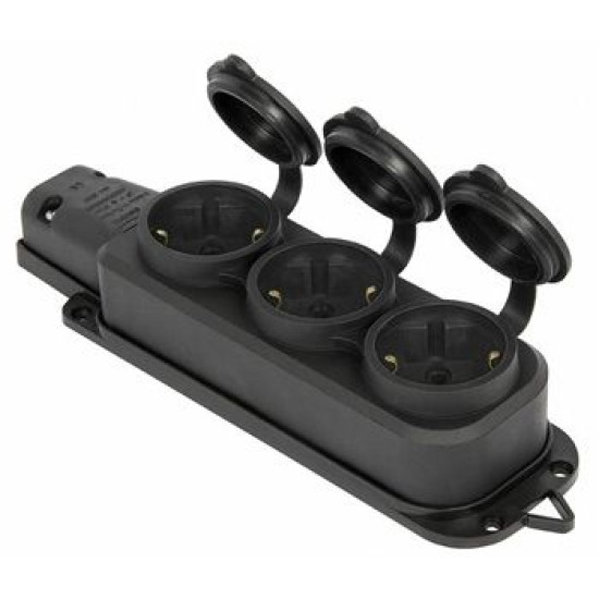 Каучукова потрійна колодка E.Next e.socket.rubber.029.3.16 16А із заземленням та захисною кришкою (s9100027)