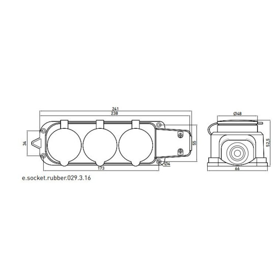 Каучукова потрійна колодка E.Next e.socket.rubber.029.3.16 16А із заземленням та захисною кришкою (s9100027)