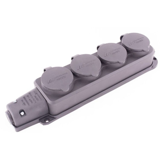 Каучукова чотиримісна колодка E.Next e.socket.rubber.029.4.16 16А із заземленням та захисною кришкою (s9100039)