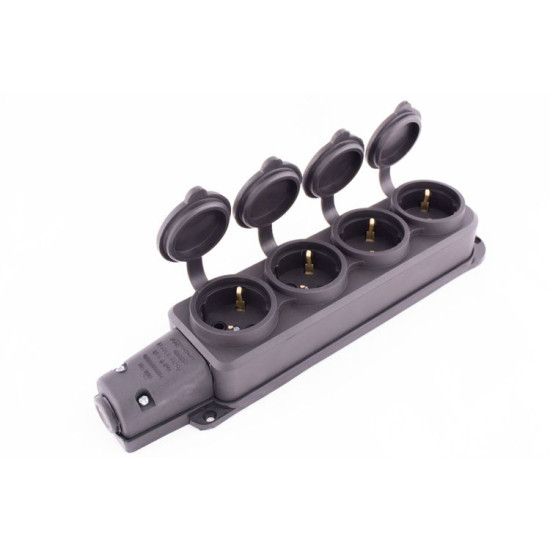 Каучукова чотиримісна колодка E.Next e.socket.rubber.029.4.16 16А із заземленням та захисною кришкою (s9100039)