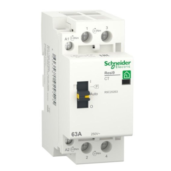 Контактор Schneider Electric R9C20263 RESI9 1P+N 63A 2NO 230В
