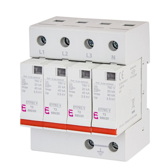 Обмежувач перенапруги Eti ETITEC V T2 690/20 4+0 RC (2442989)