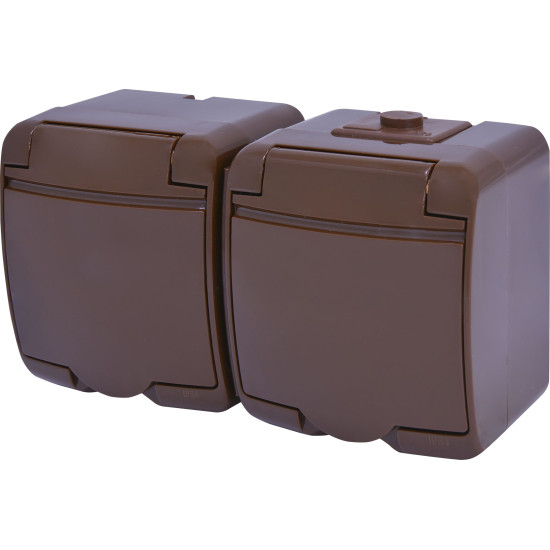 Розетка двомісна Eti Hermetics RHE-2s-KR із з/к IP54 коричнева (4668052)