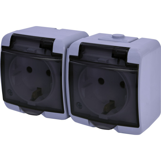 Розетка двомісна Eti Hermetics RHE-2SD-SR із з/к IP54 сіра/прозора кришка (4668073)