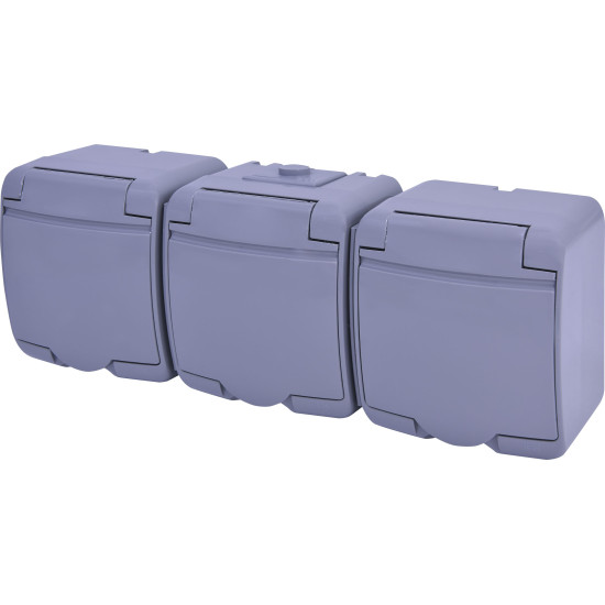 Розетка тримісна Eti Hermetics RHE-3s-SR із з/к IP54 сіра (4668074)