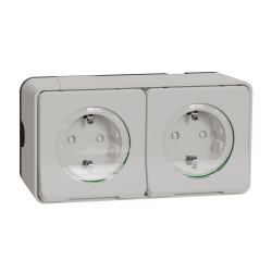 Накладна 2-місна розетка Schneider Electric MUR39035 із з/к та шторками IP55 (біла)