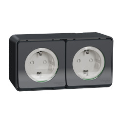 Накладна 2-місна розетка Schneider Electric MUR36029 із з/к та шторками IP55 (чорний)