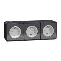 Накладна 3-місна розетка Schneider Electric MUR36038 із з/к та шторками IP55 (чорний)