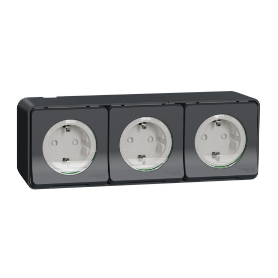 Накладна 3-місна розетка Schneider Electric MUR36038 із з/к та шторками IP55 (чорний)