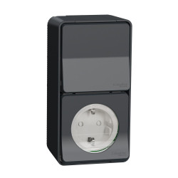 Накладний блок вимикач+розетка Schneider Electric MUR36024 із з/к IP55 (чорний)