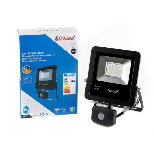 Алюмінієвий LED прожектор Lezard (PAL6530S) 30Вт 6500K 2400Лм IP65 з датчиком руху