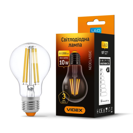 Світлодіодна філаментна лампа Videx Filament A60F E27 10Вт 4100K (VL-A60F-10274)