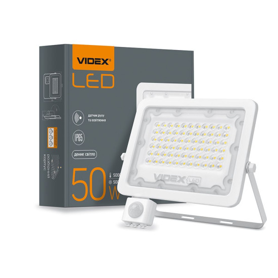 LED прожектор Videx F2e 50Вт 5000K (VL-F2e505W-S) з датчиком руху та освітленості