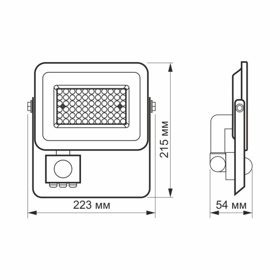 LED прожектор Videx F2e 50Вт 5000K (VL-F2e505W-S) з датчиком руху та освітленості
