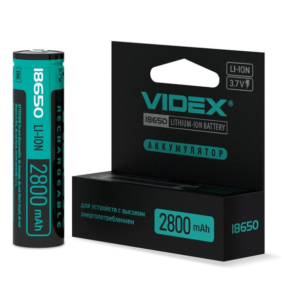 Літій-іонний акумулятор Videx 18650-P 2800мАч (18650-P/2800/1CB) із захистом 1 шт