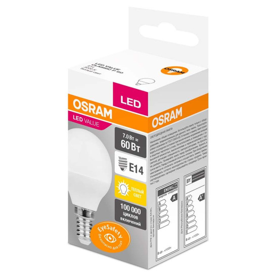 Світлодіодна лампа Osram Value CL P60 7W/830 230V FR E14 10X1 wo CE (4058075479418)