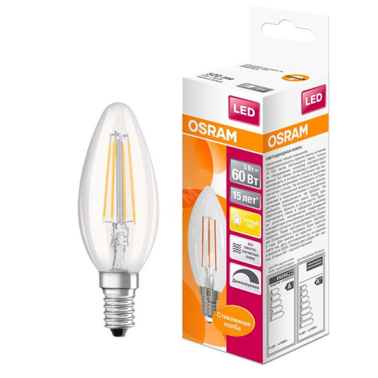 Диммована лампа Osram LS CL B60 DIM 5W/827 230V FIL E14 wo CE (4058075230354)