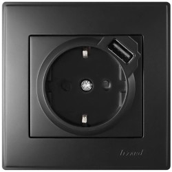 Розетка Lezard "Lesya" (705-4242-181) з/з з USB (антрацит)