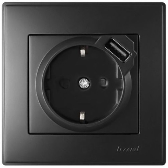 Розетка Lezard "Lesya" (705-4242-181) з/з з USB (антрацит)