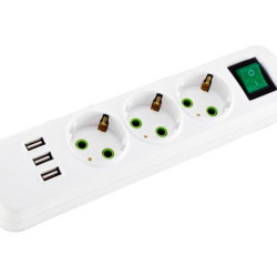 Колодка на 3 гнізда Lezard «Letiti» (721-0300-302U) з/з із кнопкою та USB роз'ємом
