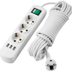 Тримісний подовжувач Lezard «Letiti» (721-0305-302U) з/з 5м з кнопкою та USB роз'ємом