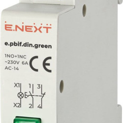 Кнопка з індикатором E.Next e.pbif.din.green на DIN-рейку зелена (i0790006)