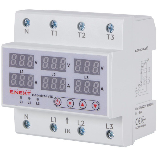 Реле контроля фаз E.Next e.control.v16 63А 3 NO з індикацією (p0690026)